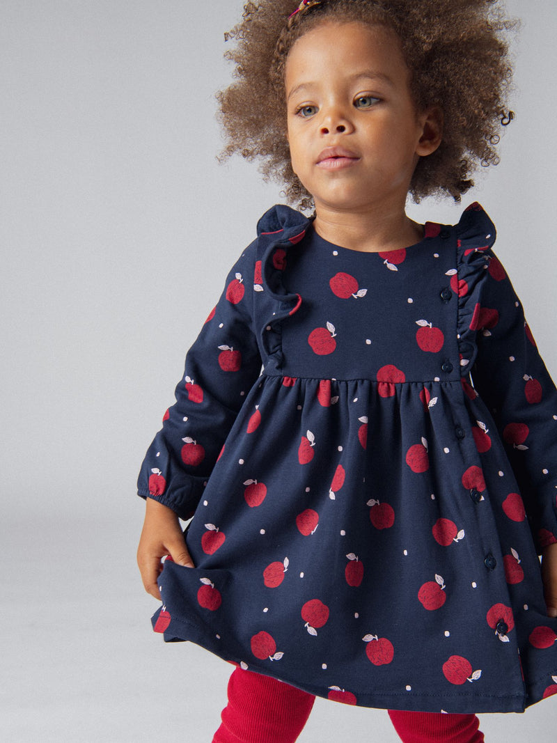 Ensemble Robe en molleton imprimé pommes et Legging côtelé pour bébé fille