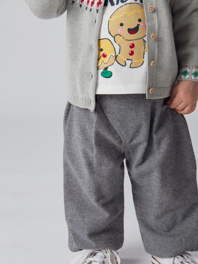 Pantalon ballon en flanelle gris chiné pour bébé garçon