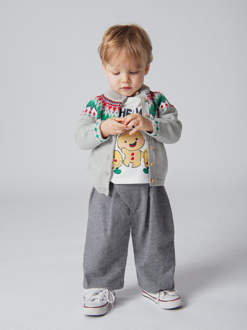 Pantalon ballon en flanelle gris chiné pour bébé garçon