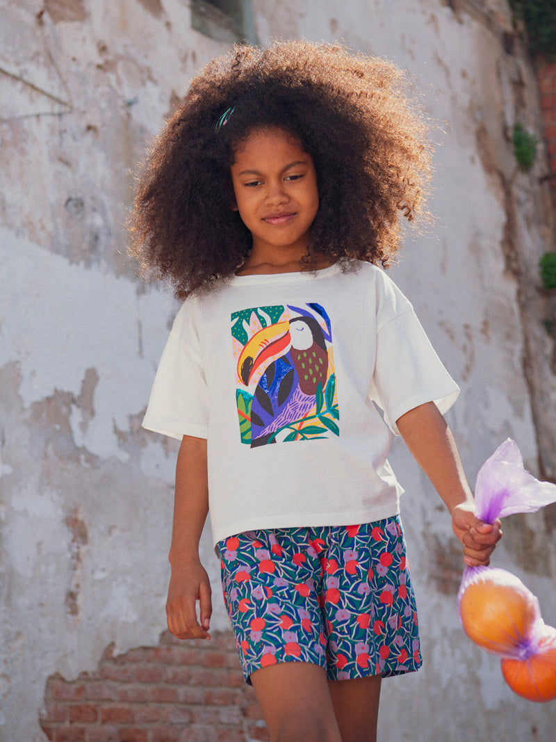 T-shirt écru animation toucan pour fille