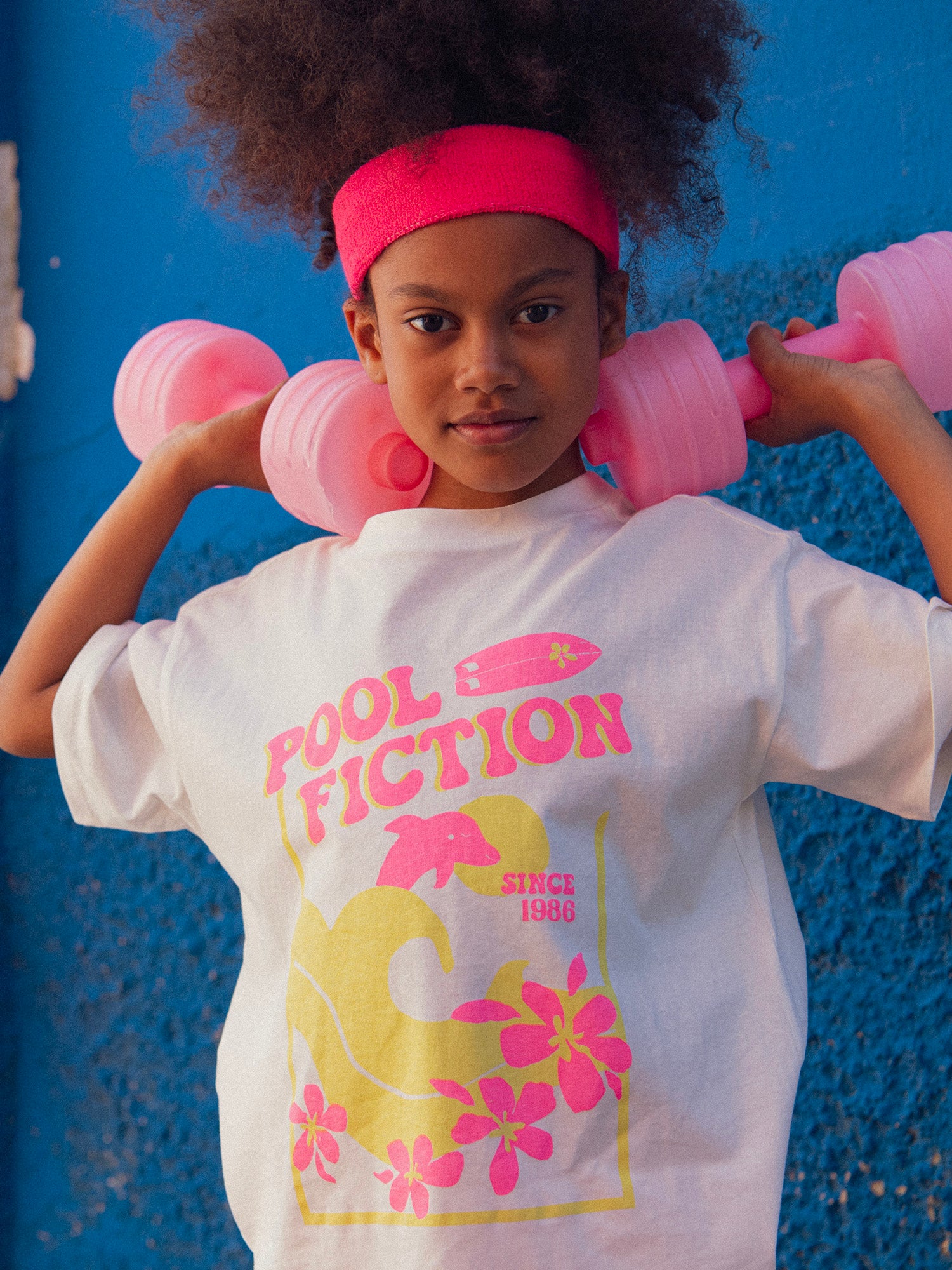 T-shirt oversize écru animation plage pour fille