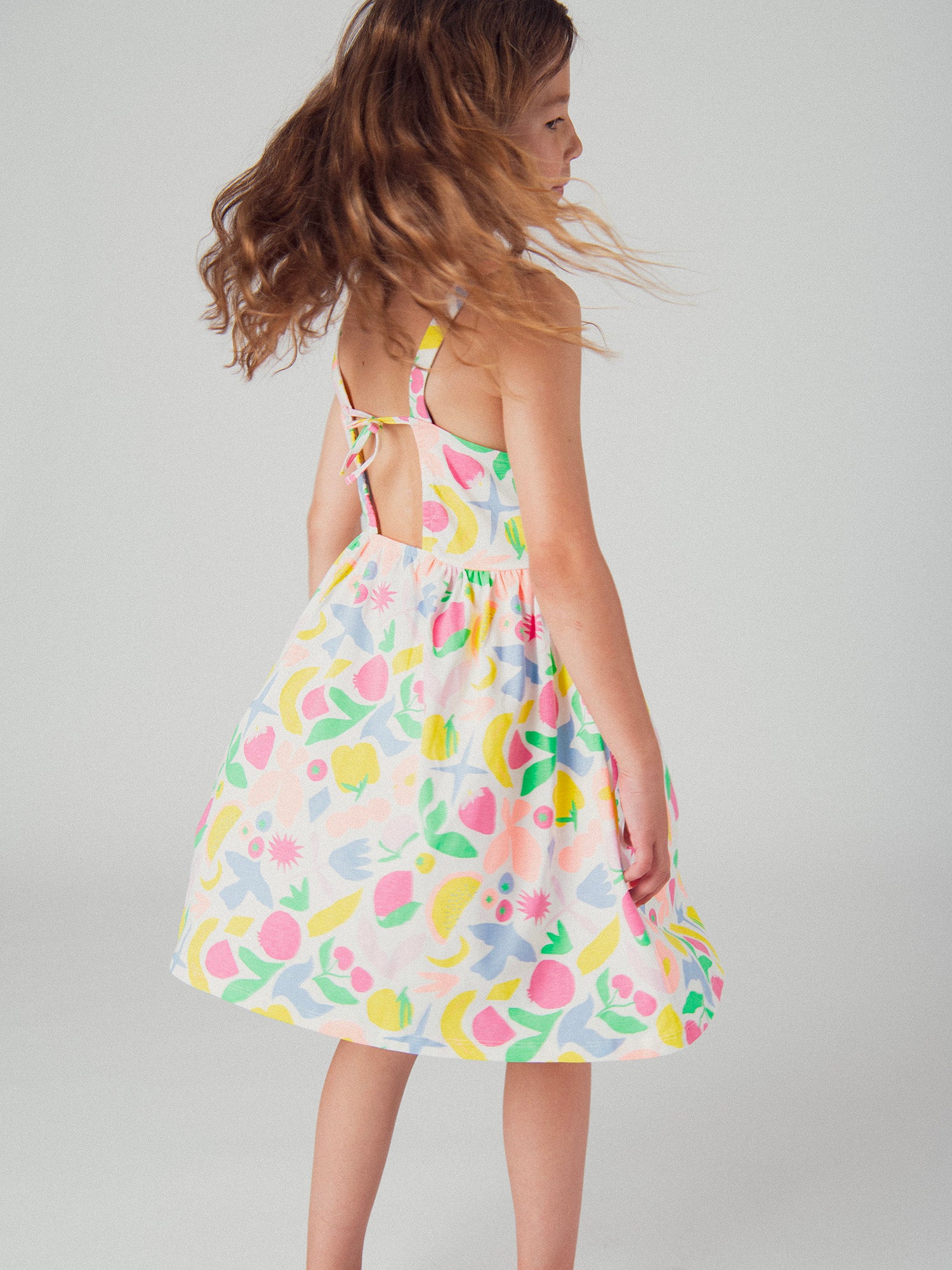 Robe à bretelles imprimé fruits multicolores pour fille