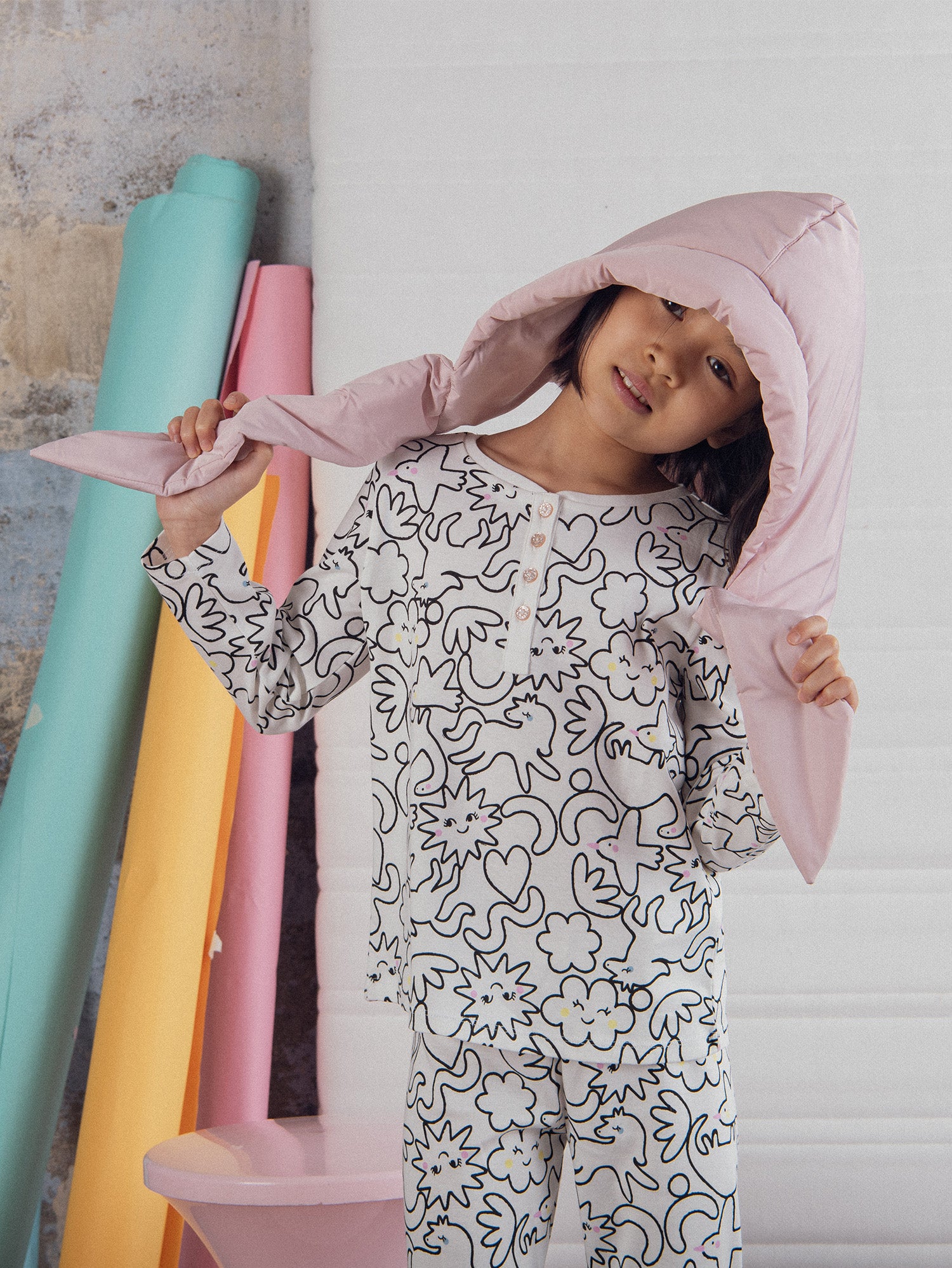 Pyjama écru long avec imprimé intégral "DREAM" pour enfant fille