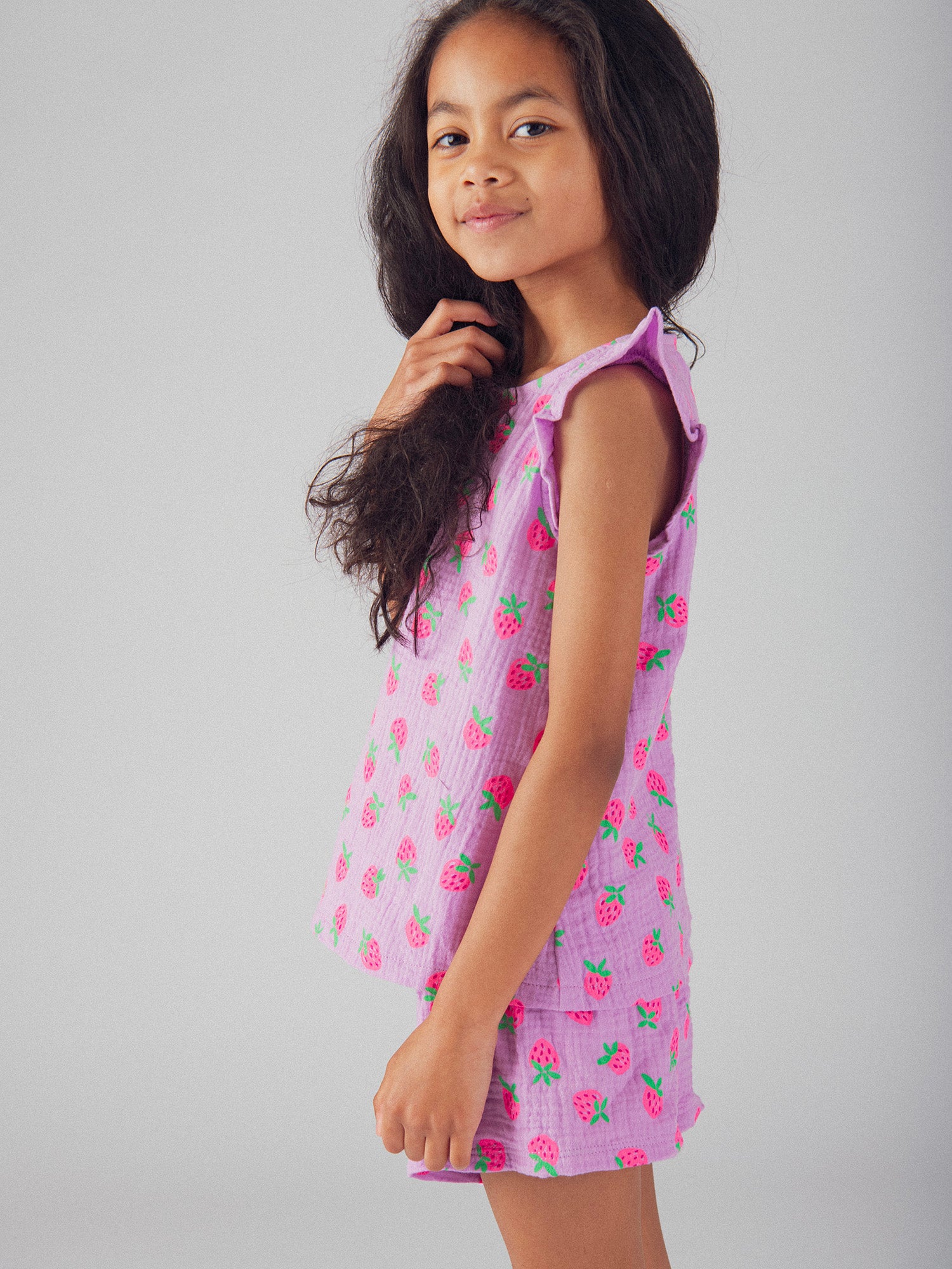 Pyjama court violet imprimé "Fraises Gourmandes" pour enfant fille