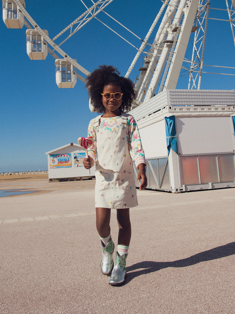 Robe-salopette imprimé coeur pour fille