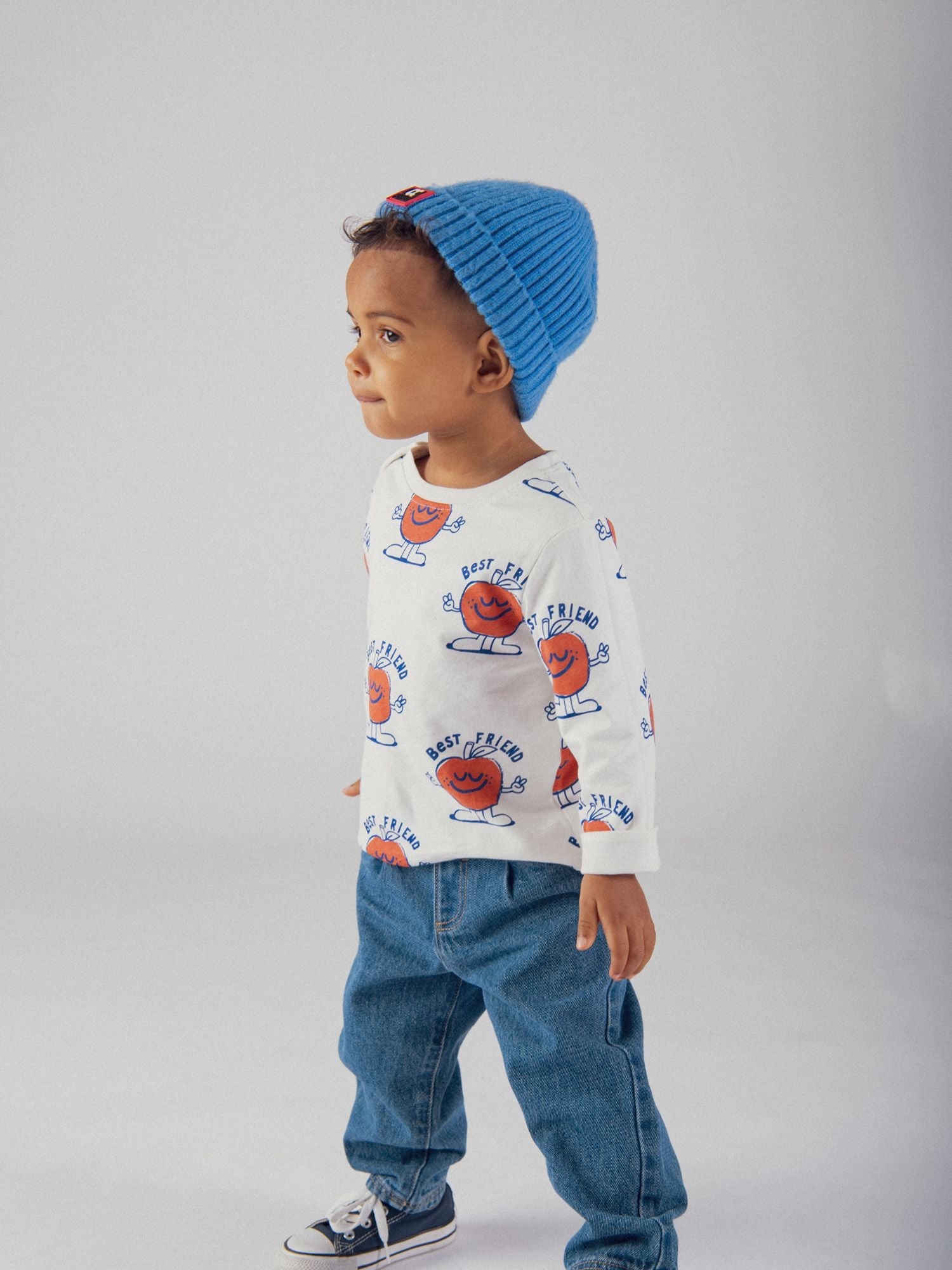 Jean bleu bicolore motif pomme pour bébé garçon