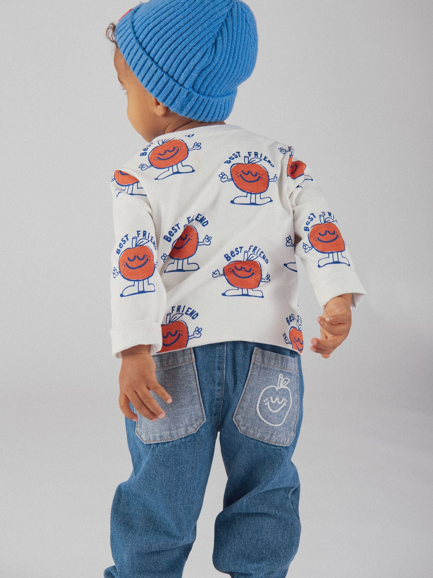 Jean bleu bicolore motif pomme pour bébé garçon