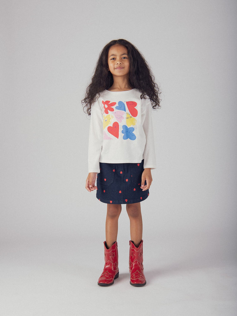 T-shirt manches longues écru et animation colorée pour fille