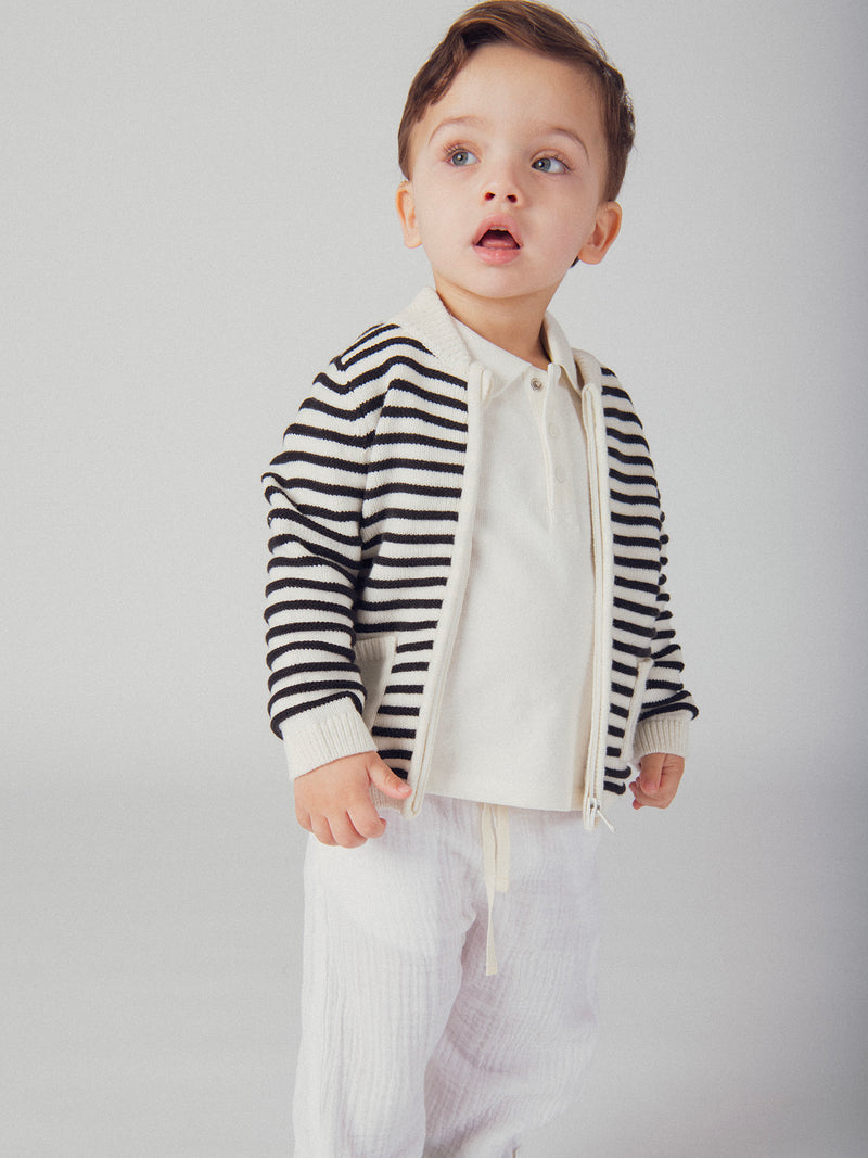 Gilet zippé rayé avec broderie éléphant pour bébé garçon