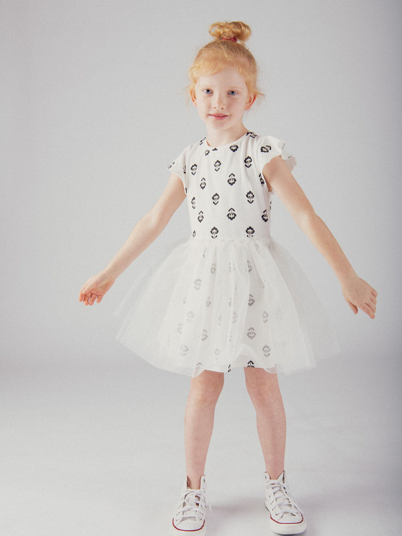 Robe écru bi-matière pour fille