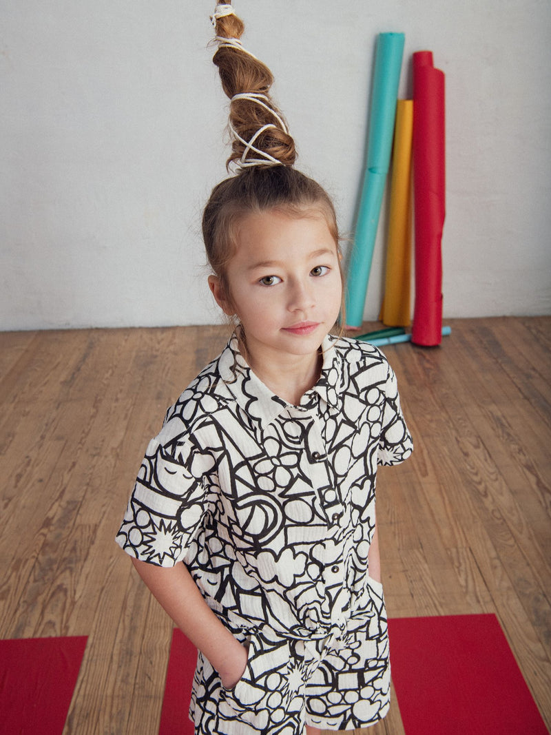 Chemise écrue à imprimé graphique pour fille