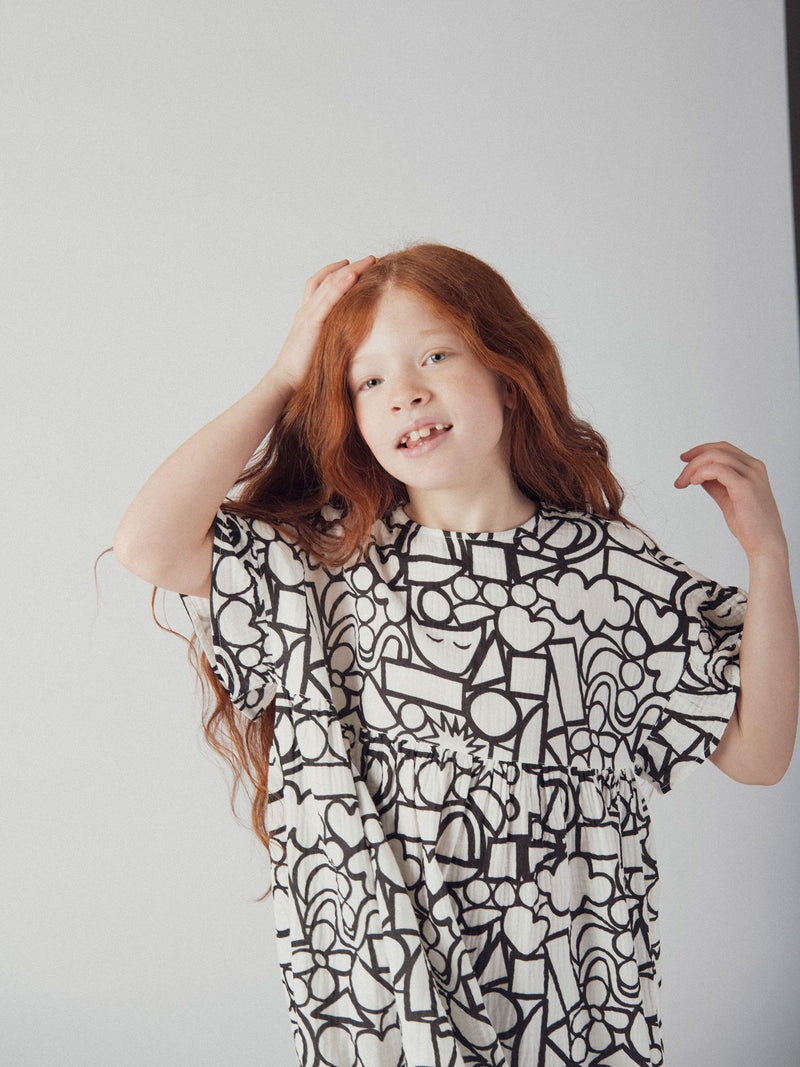 Robe écrue à imprimé graphique pour fille