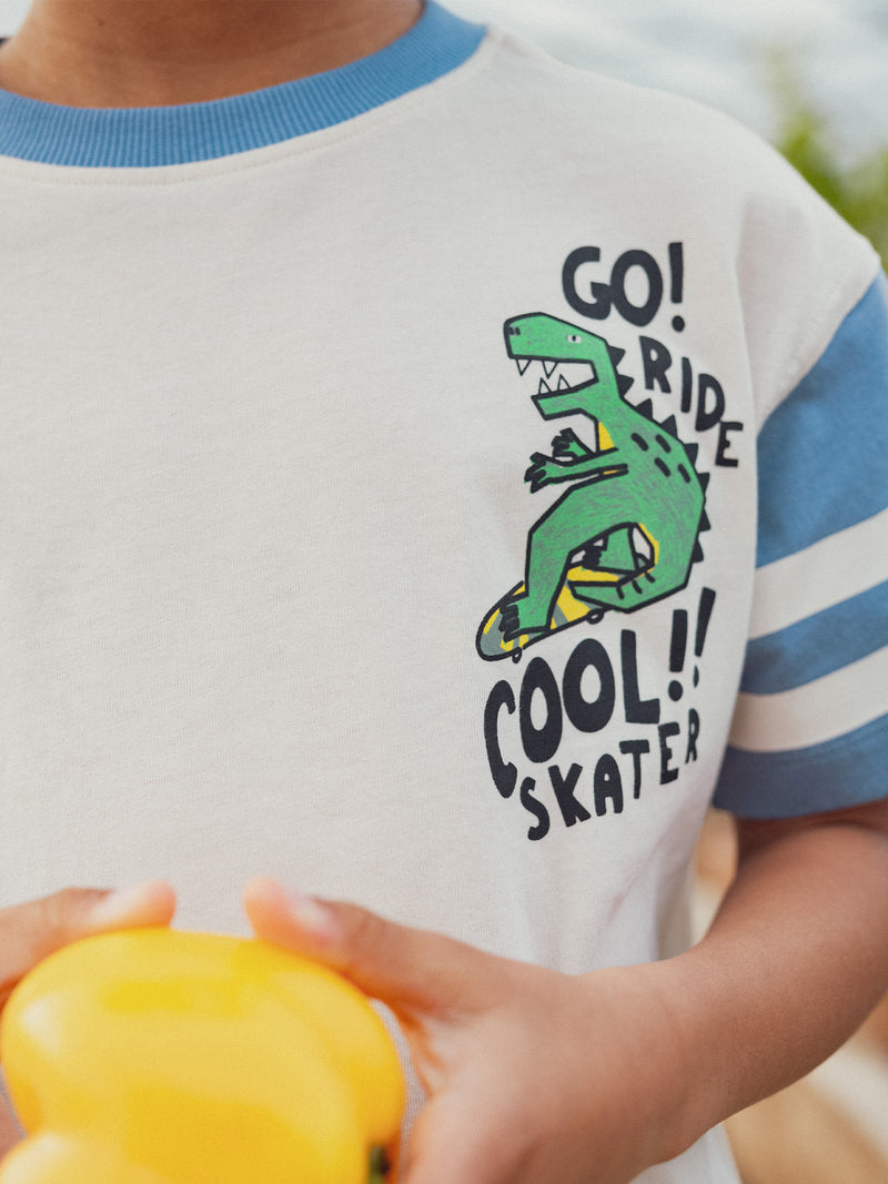 T-shirt écru animation dinosaure pour garçon
