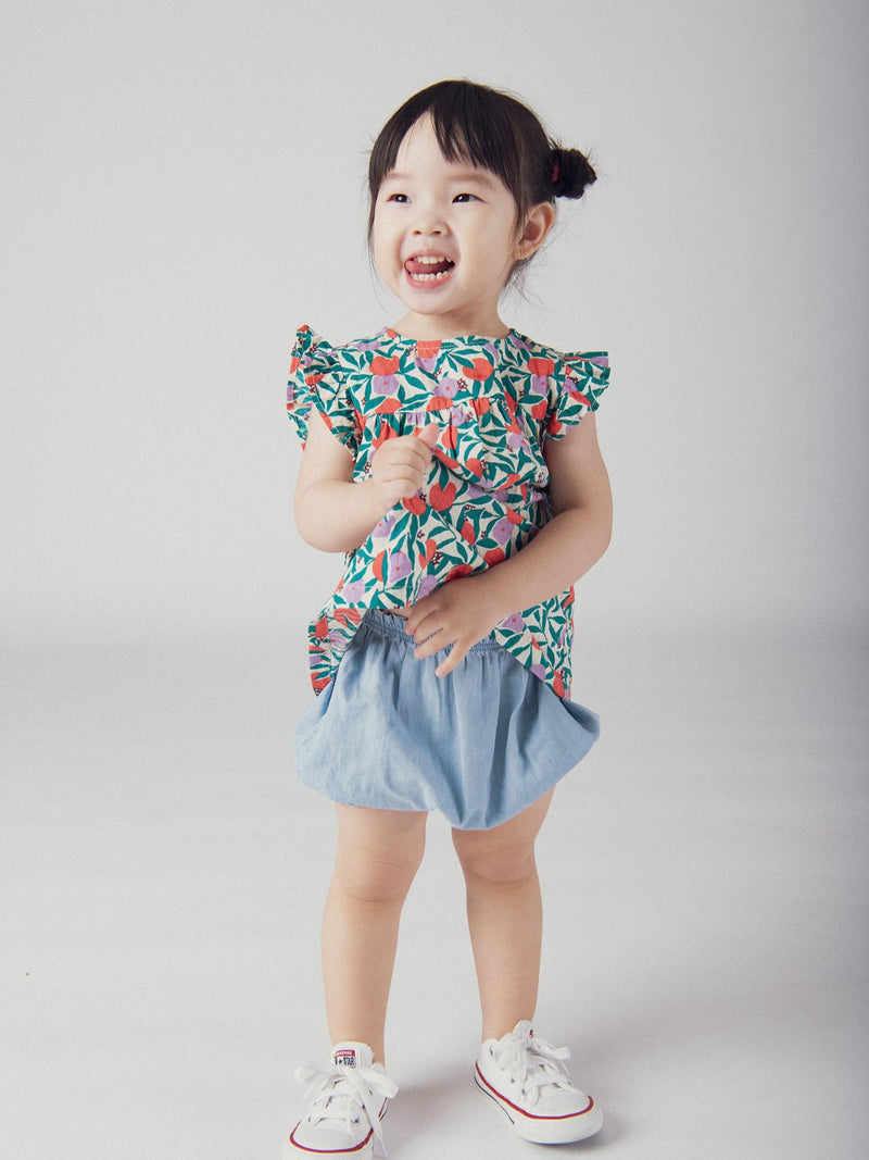 Ensemble top imprimé et bloomer en chambray pour bébé fille