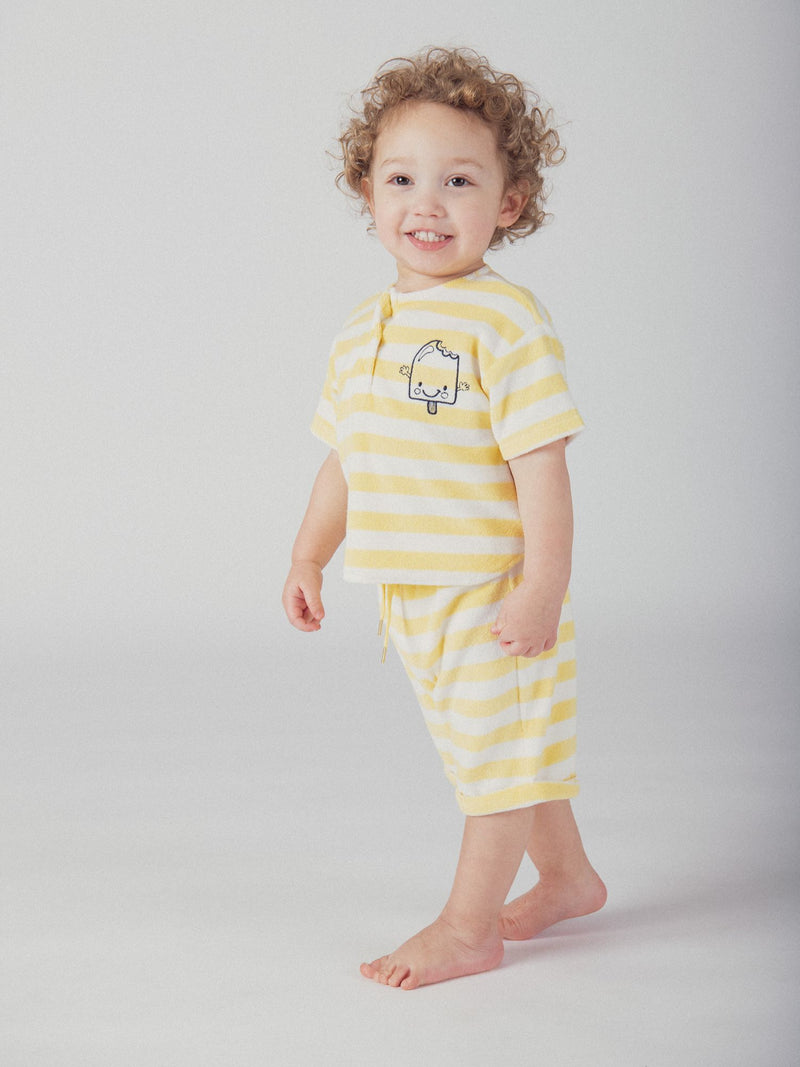 Ensemble t-shirt et short rayé Jaune paille pour bébé garçon
