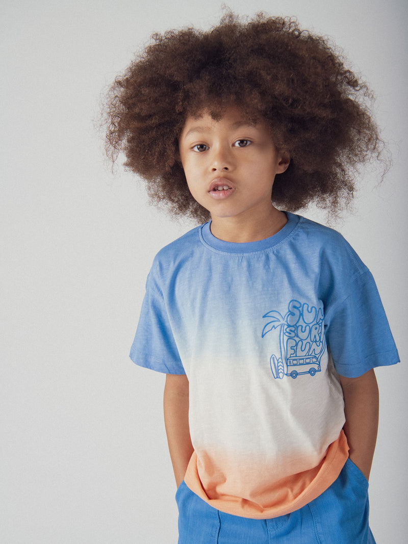 T-shirt tie & dye bleu et orange pour garçon