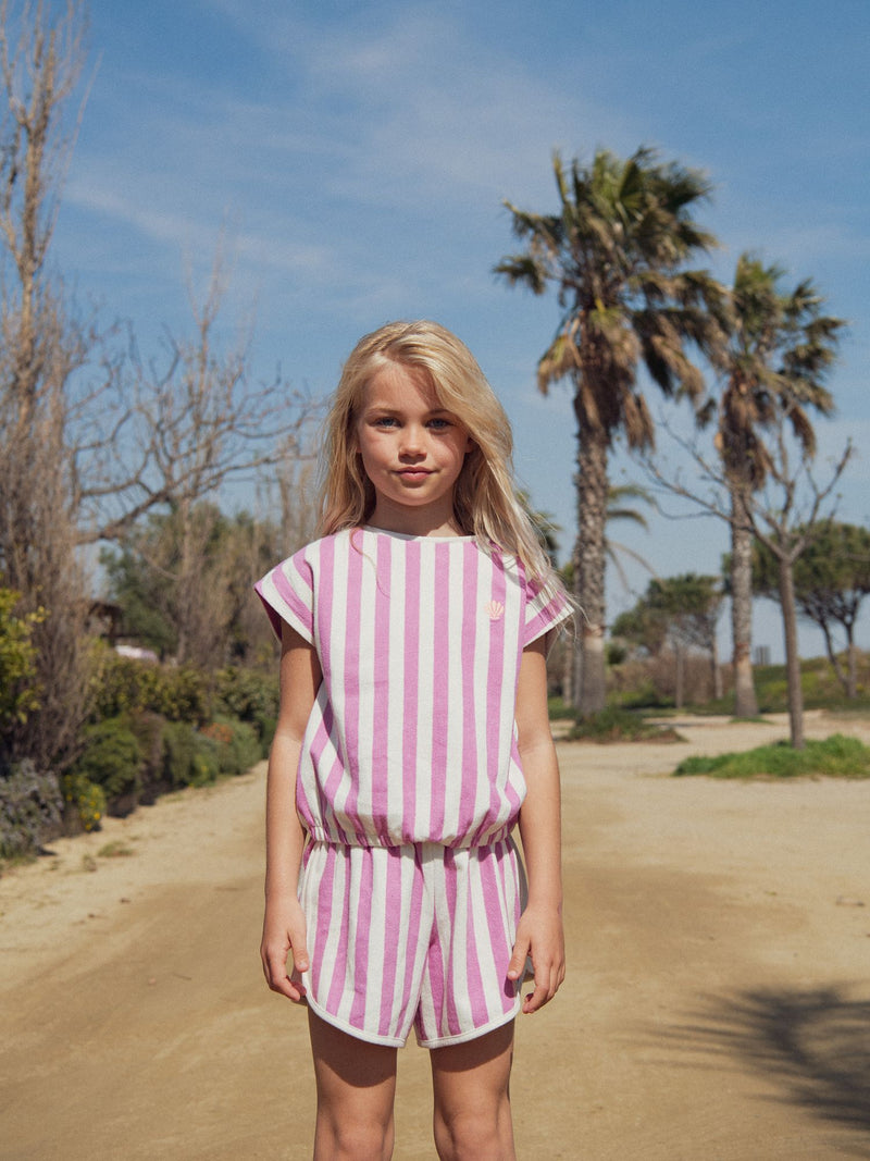 Short rayé rose et écru pour fille
