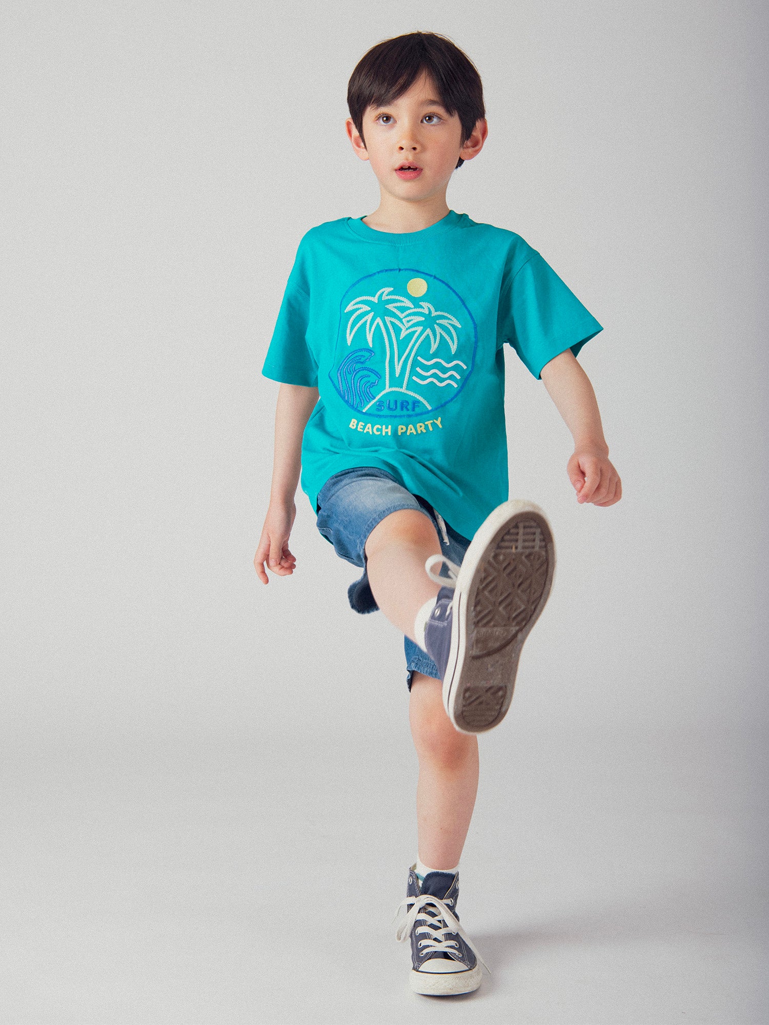 T-shirt bleu turquoise animation plage pour garçon