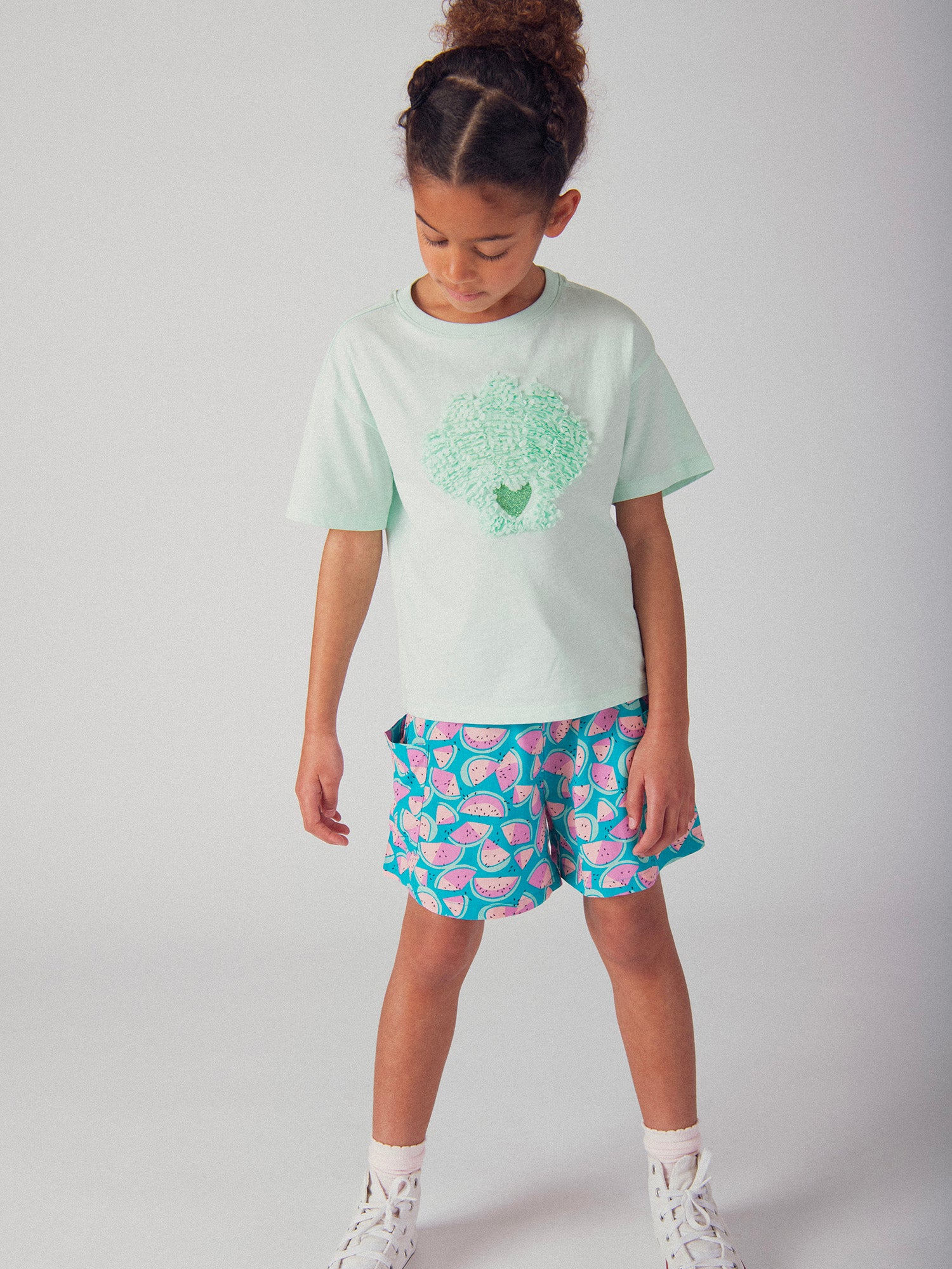 T-shirt bleu animation coquillage en 3D pour fille