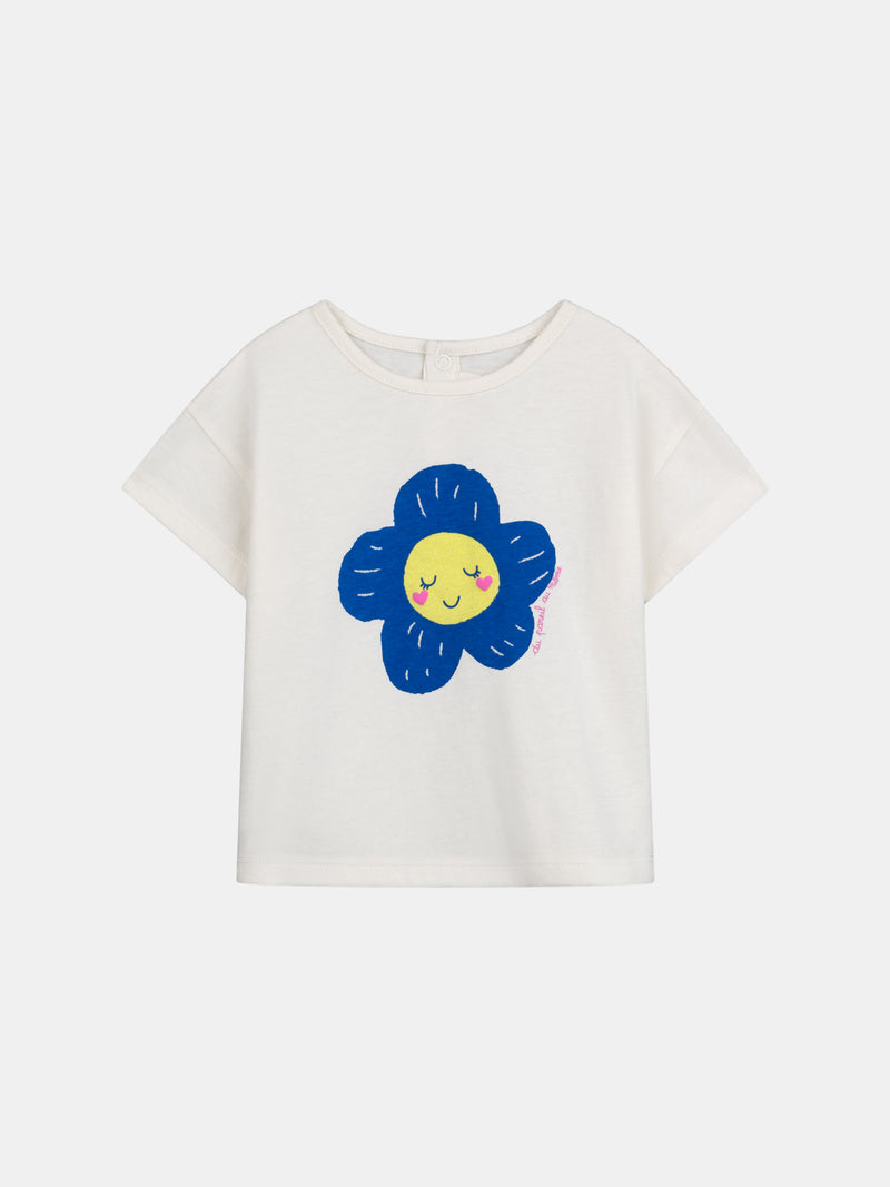 Tee-shirt écru à motif fleur pour bébé fille