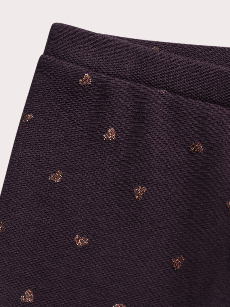 Legging violet imprimé coeur pailleté