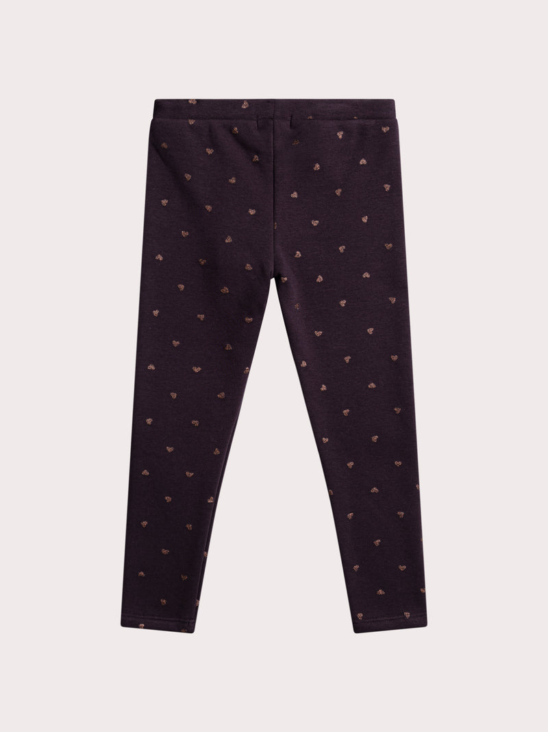 Legging violet imprimé coeur pailleté