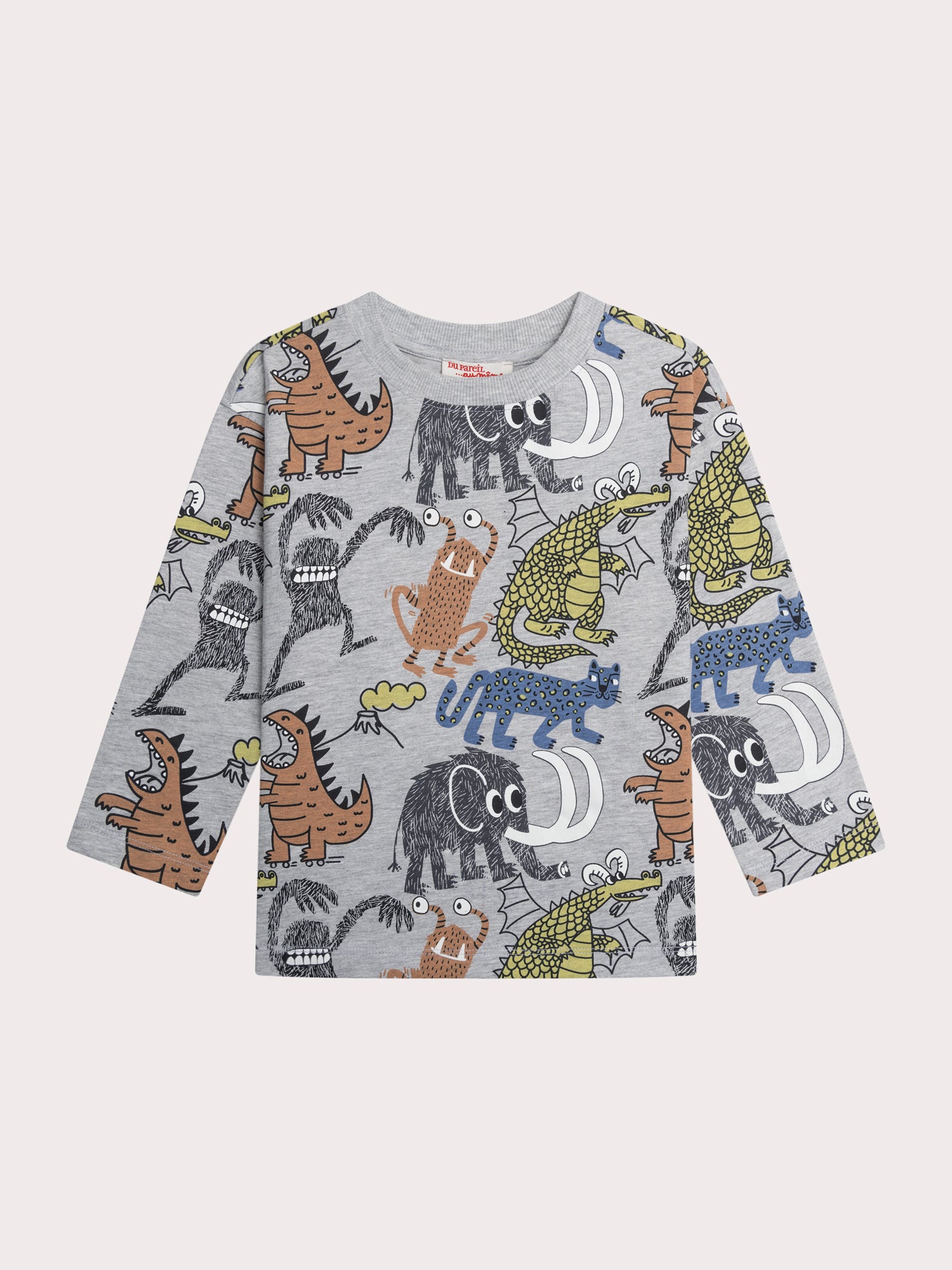 T-shirt gris chiné imprimé animaux et monstres