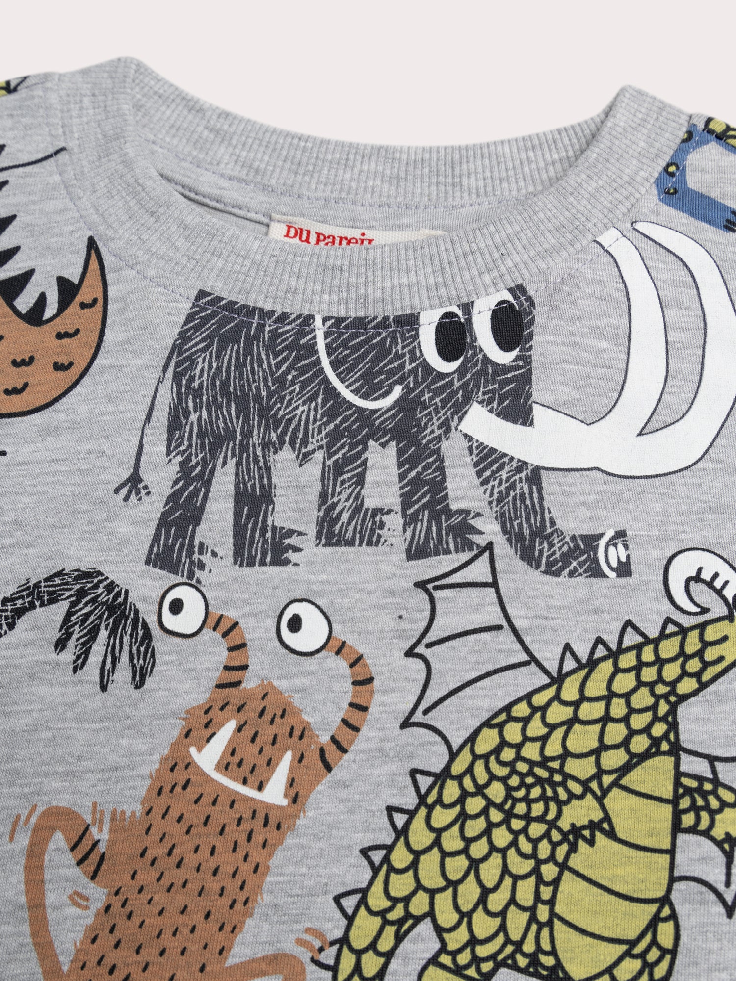 T-shirt gris chiné imprimé animaux et monstres