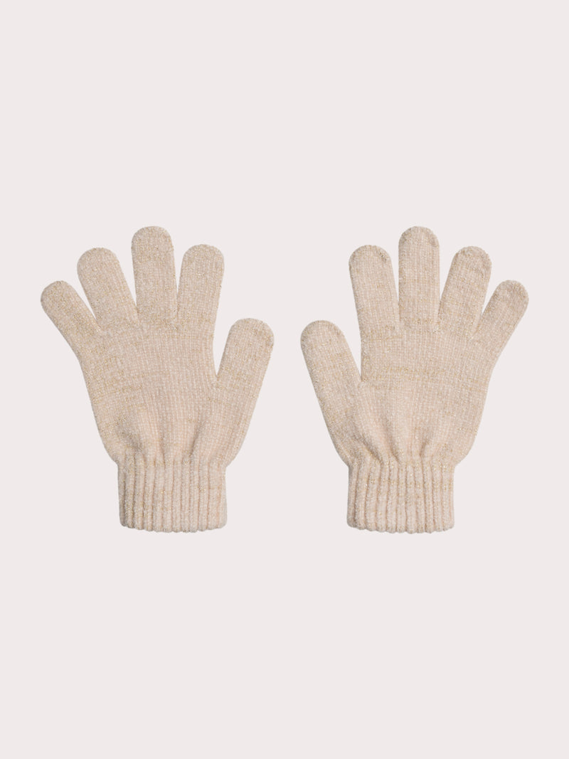 Gants beige en maille brillante pour fille