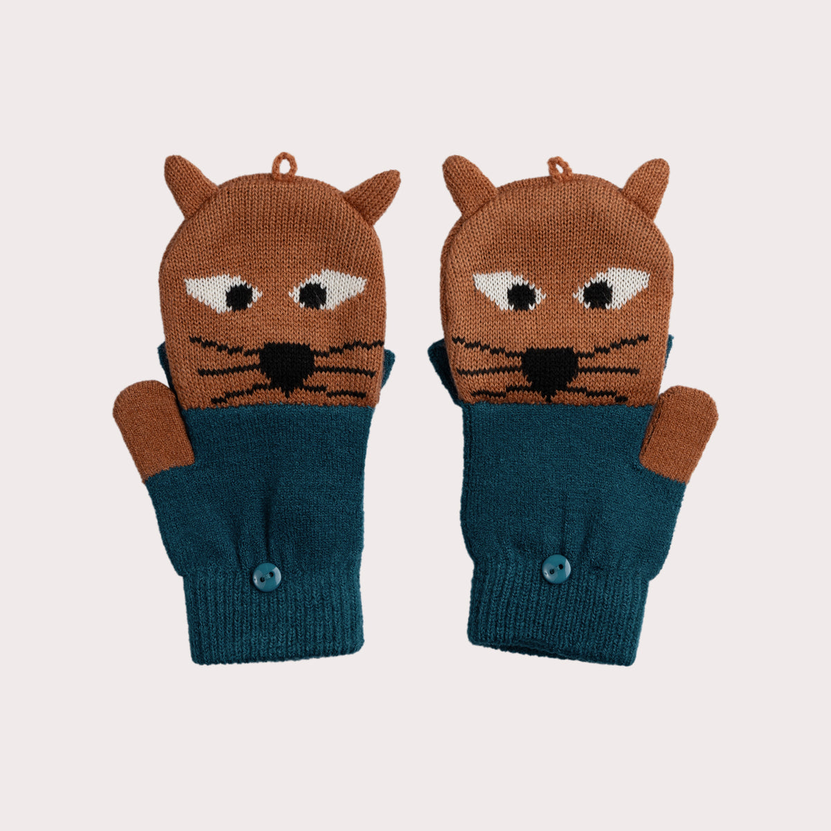 Mitaines Sans Doigts Pour Enfants Motif Renard - Gants Pliants Chauds, Velours Doux, Taille 5-10 Ans