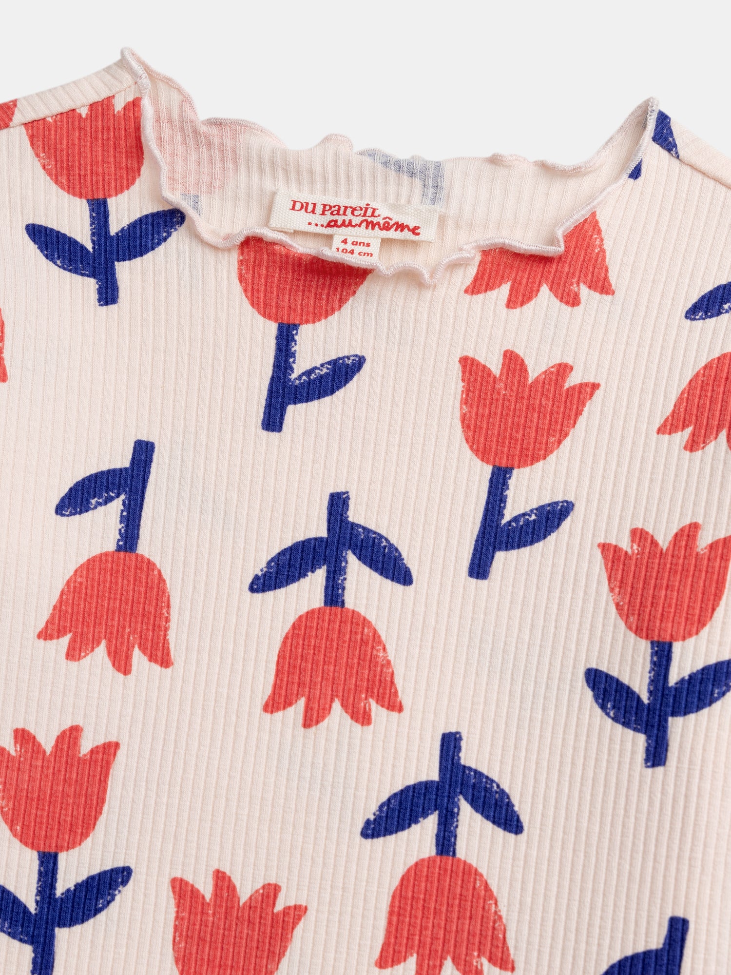 T-shirt à côte manches longues rose imprimé coquelicots pour fille