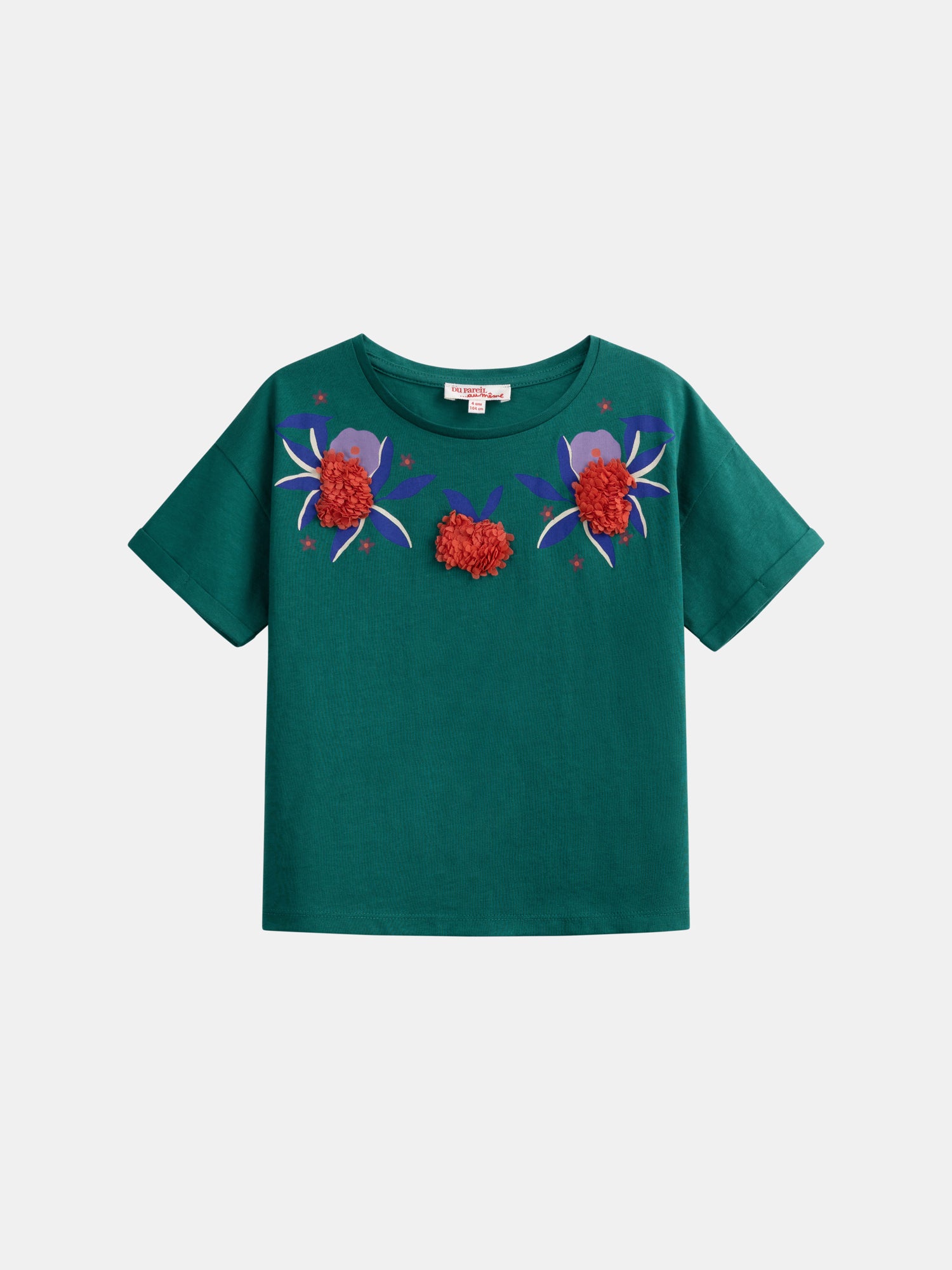 T-shirt vert animation florale pour fille