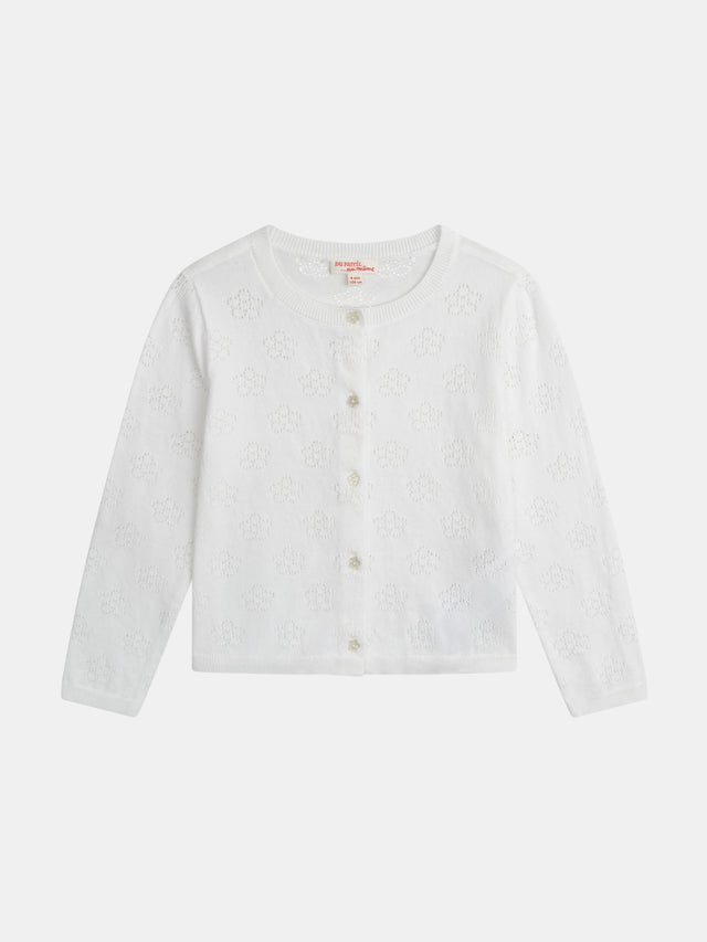Cradigan écru en pointelle fleurs pour fille