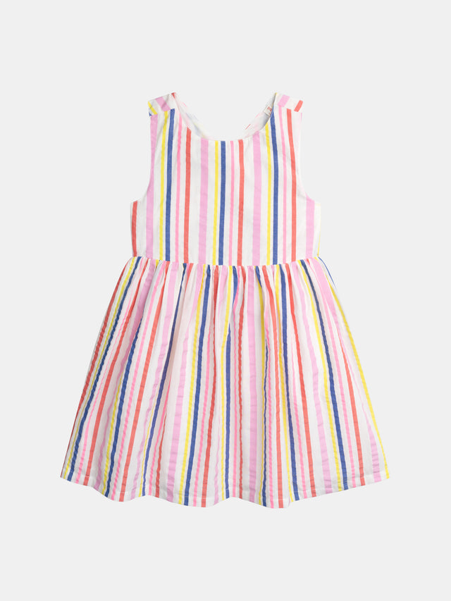 Robe écrue rayures multicolores pour fille
