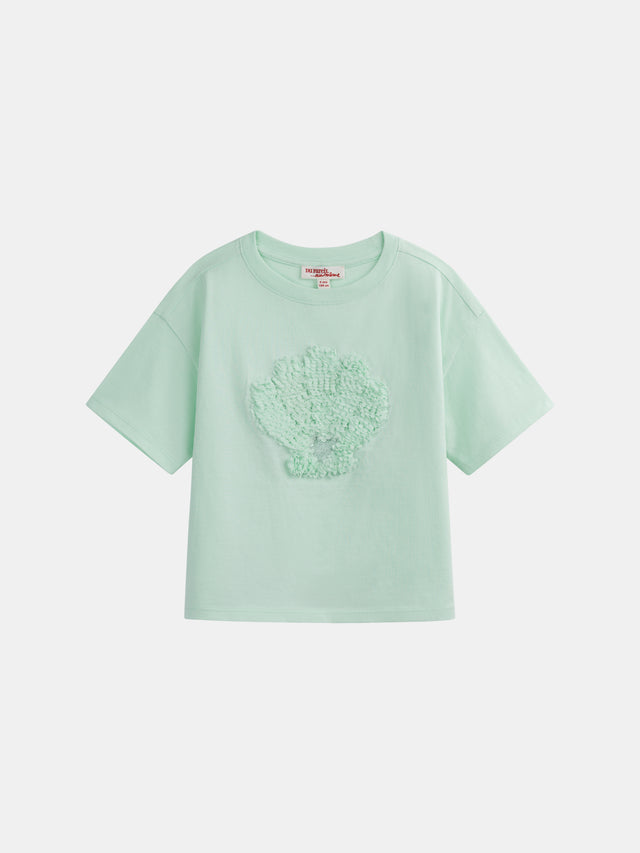 T-shirt bleu animation coquillage en 3D pour fille