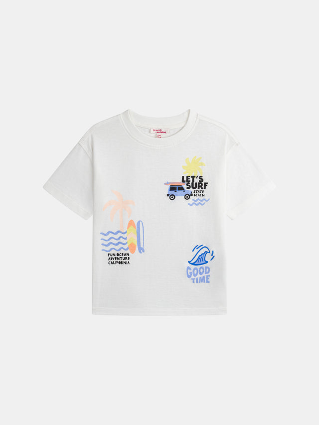 T-shirt écru animations plage pour garçon