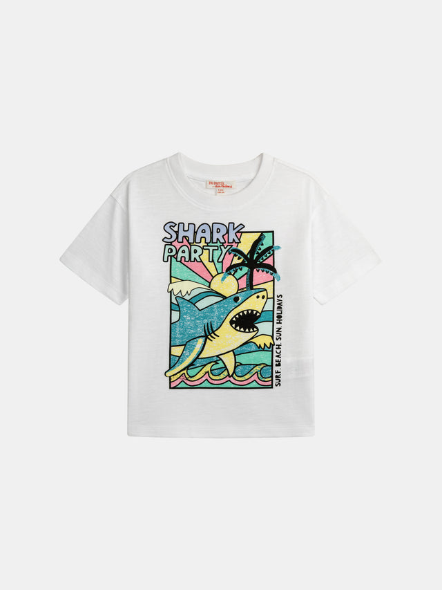 T-shirt blanc animation requin pour garçon