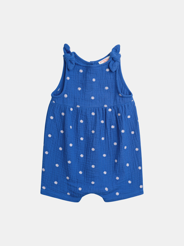 Barboteuse bleue avec broderie intégrale florale pour bébé fille