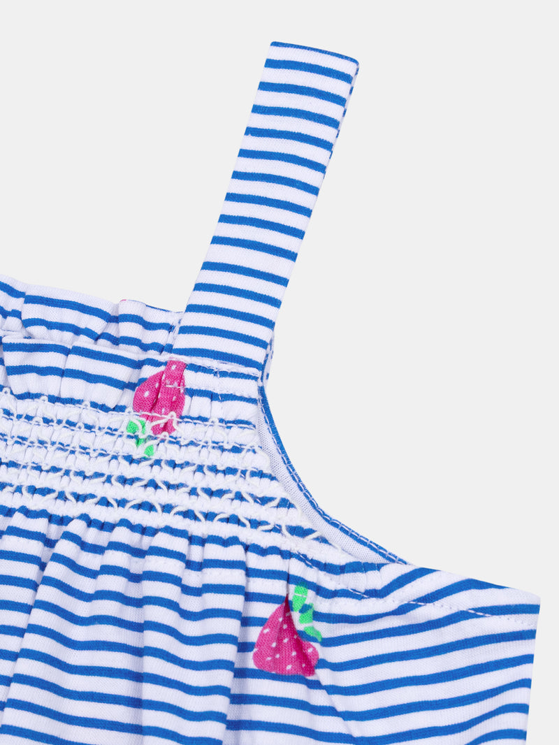Barboteuse bleu et blanc à rayures et imprimé fraises Bleu et blanc pour bébé fille