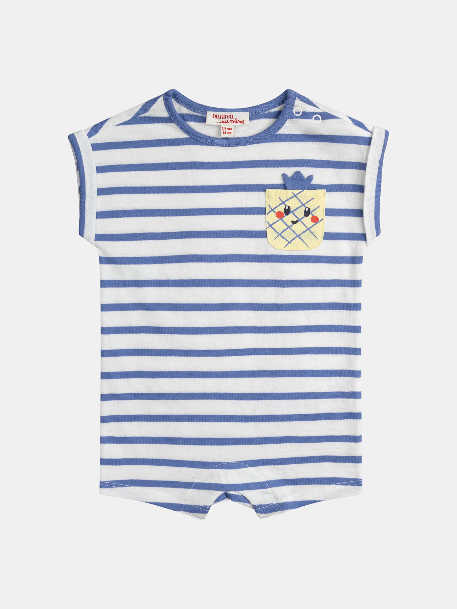 Combinaison bleu et blanc rayée avec poche ananas pour bébé garçon
