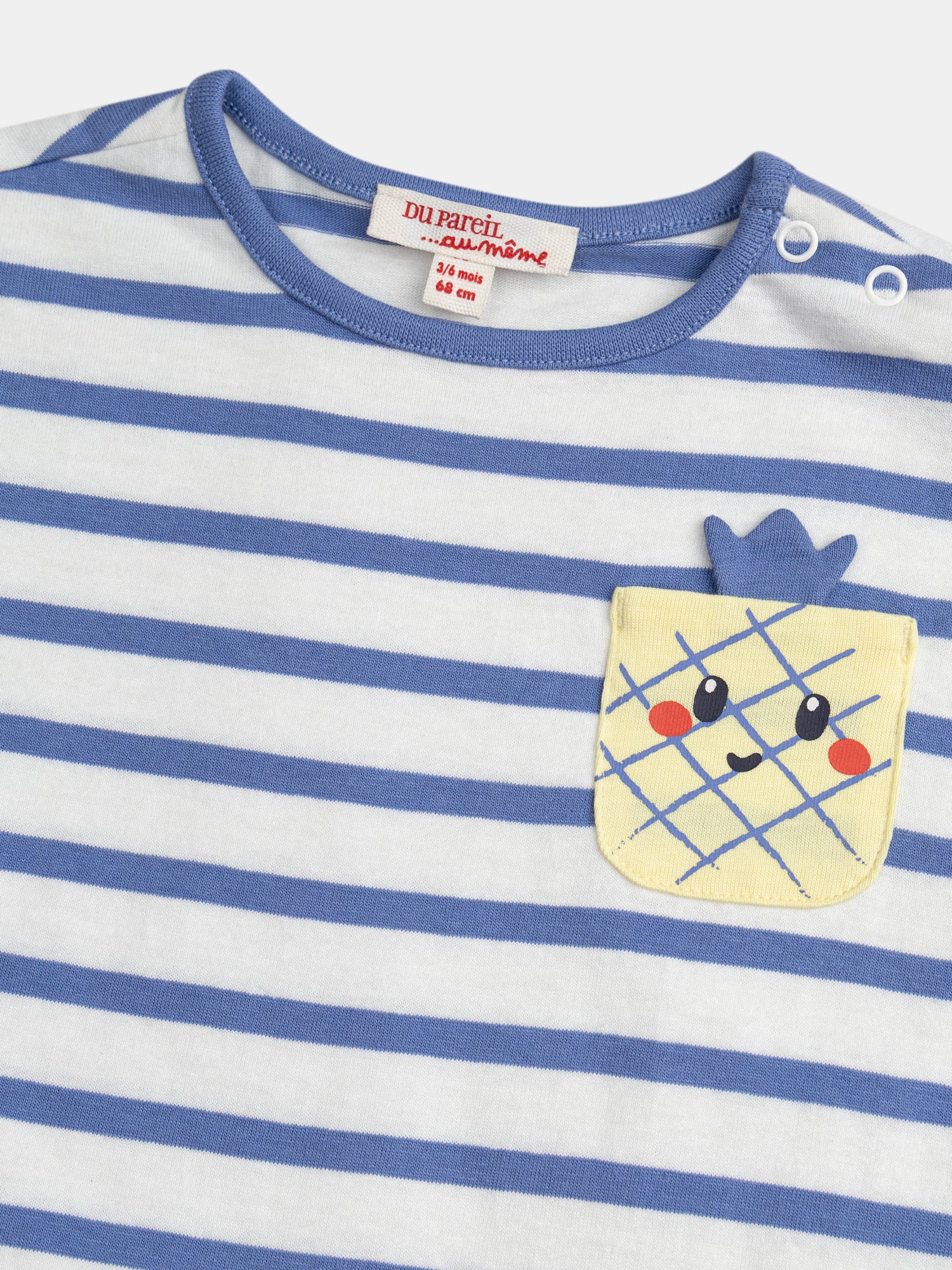 Combinaison bleu et blanc rayée avec poche ananas pour bébé garçon