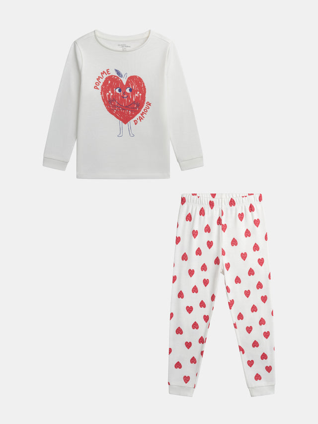 Pyjama écru à motif pomme d'amour pour fille