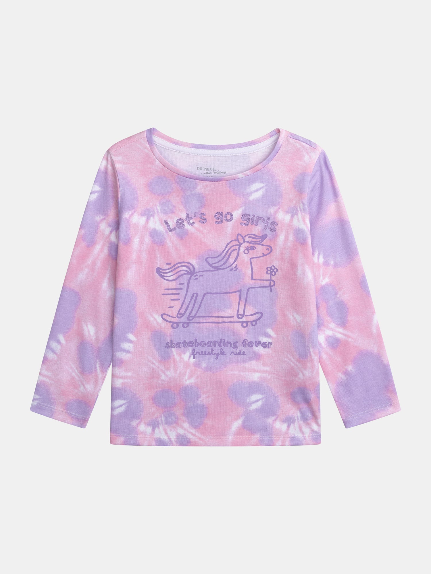 Pyjama tie-dye violet à motif "Poney Skateboarding Fever" pour enfant fille