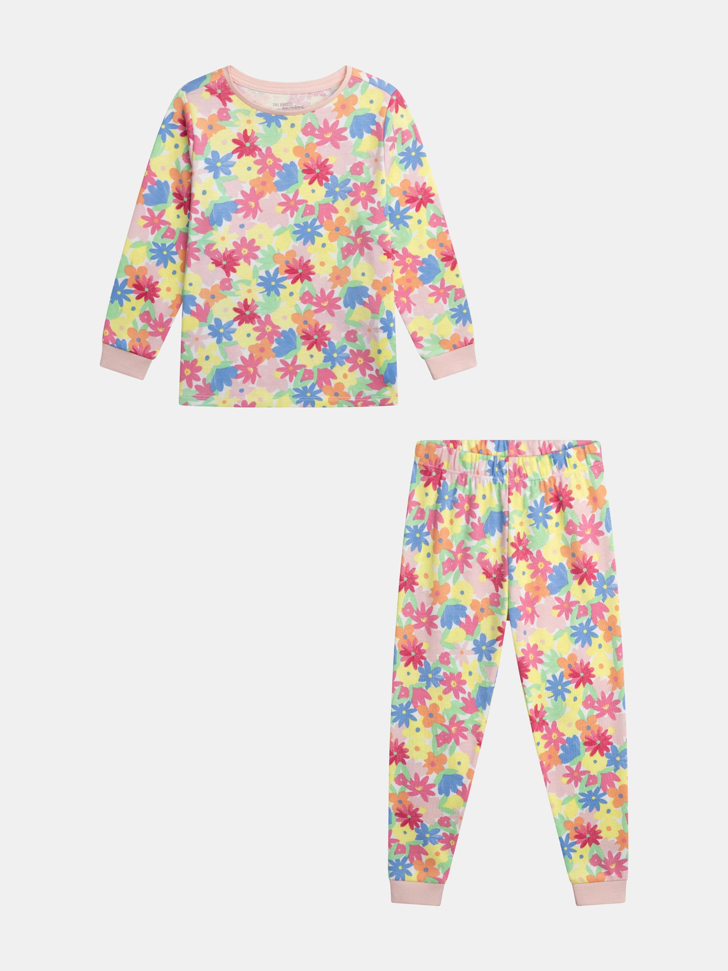 Pyjama long avec imprimé intégral "fleurs multicolores" pour enfant fille