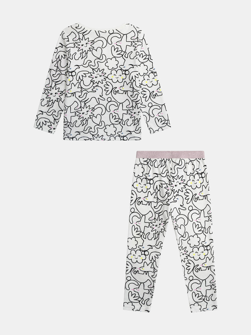 Pyjama écru long avec imprimé intégral "DREAM" pour enfant fille