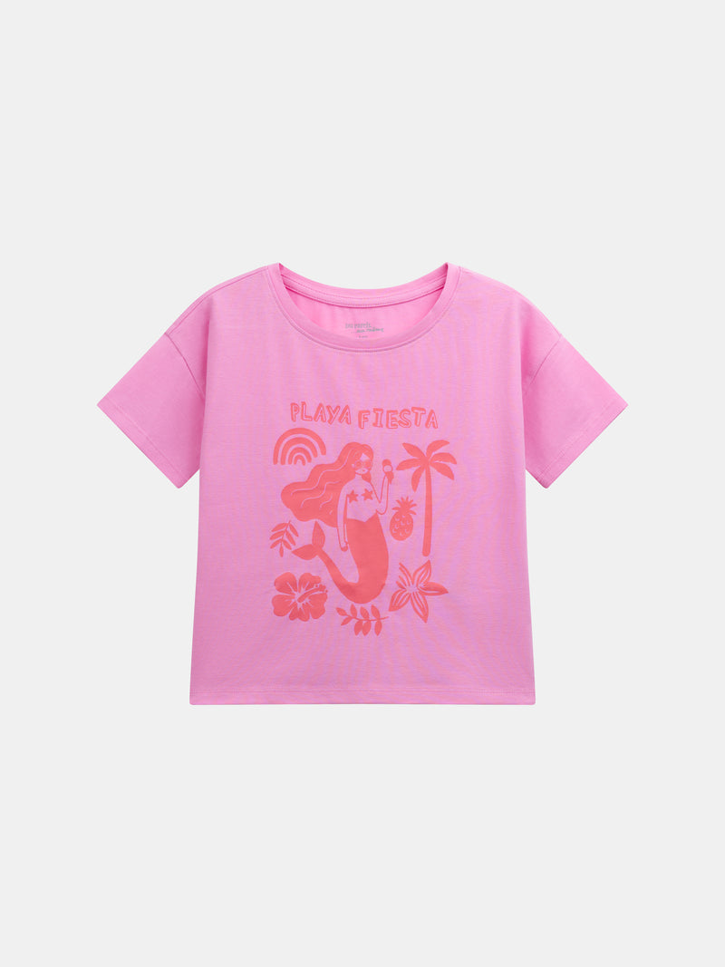 Pyjama court rose avec imprimé "Playa Fiesta" pour enfant fille