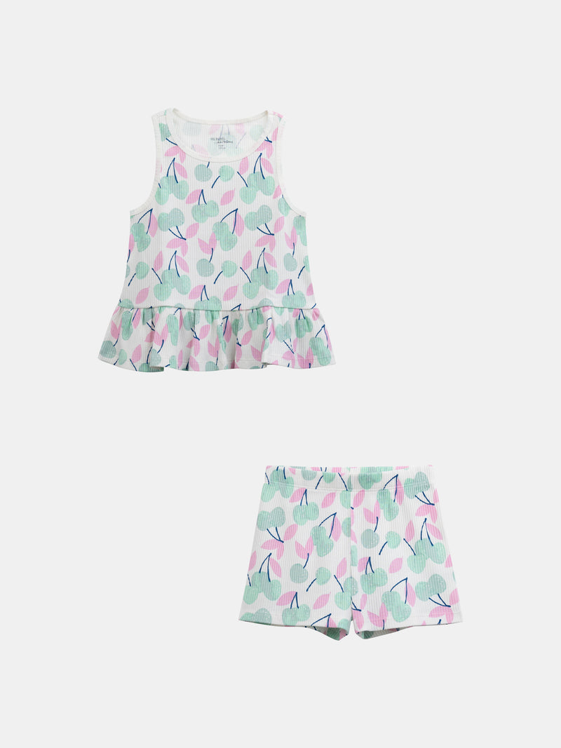 Pyjama court débardeur à imprimé "Cerises Pastel" pour enfant fille
