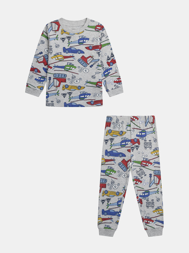 Pyjama phosphorescent  gris chiné imprimé all-over voitures pour garçon