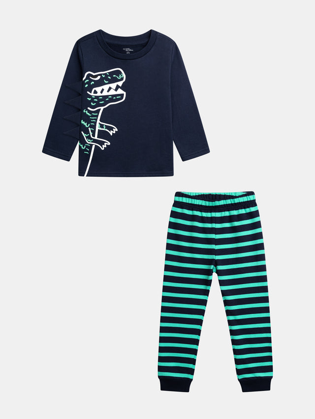 Pyjama bleu nuit phosphorescent à motif dinosaure pour garçon