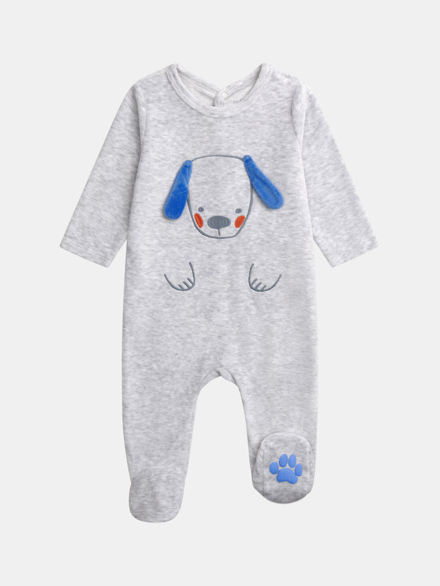 Grenouillère grise chiné à motif chien pour bébé garçon